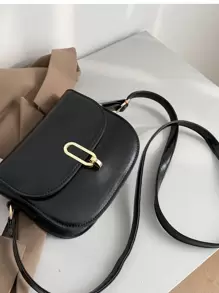 金屬鎖扣翻蓋馬鞍包 - 黑色 - 查看 4