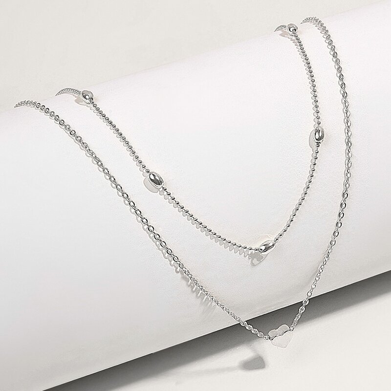 

1pc Heart Charm Layered Necklace, Silver