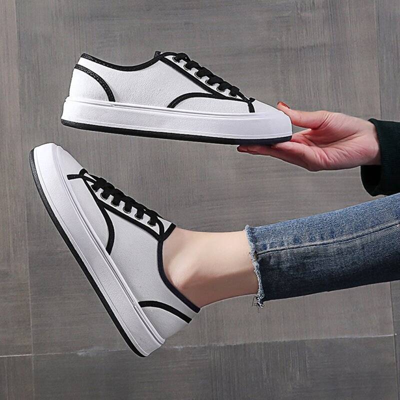 

Contrast Binding Lace-up Canvas Sneakers, White