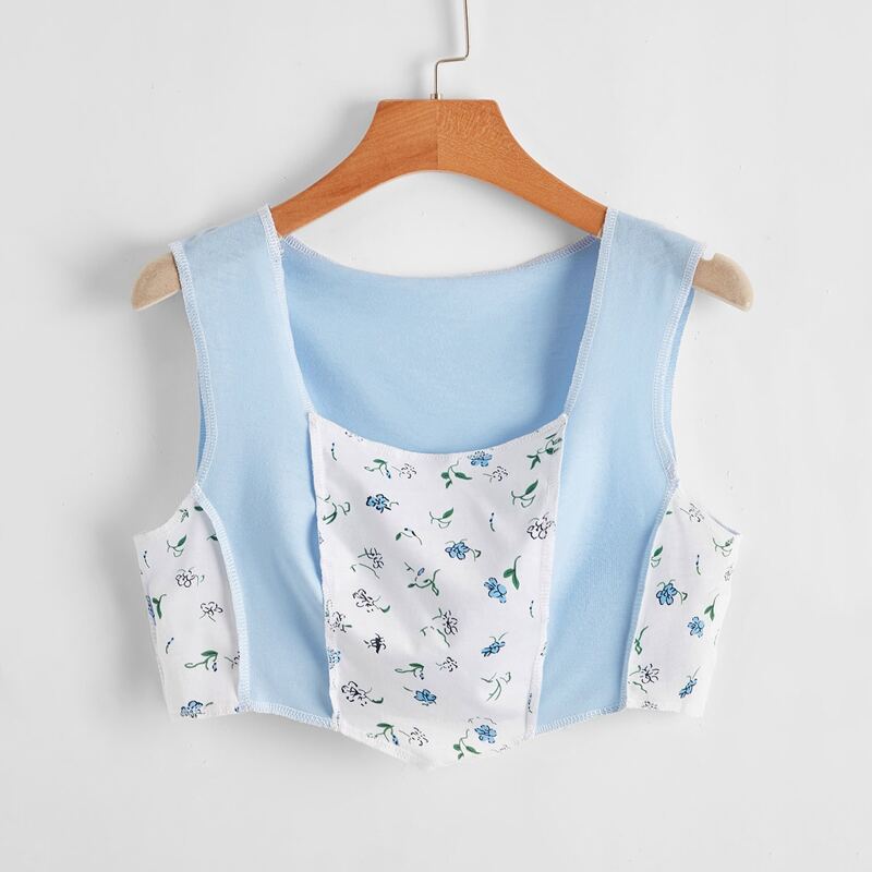 

Contrast Stitch Trim Ditsy Floral Tank Top, Multicolor