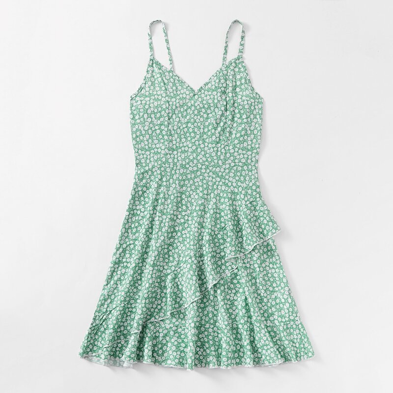 

Ditsy Floral Wrap Cami Dress, Green