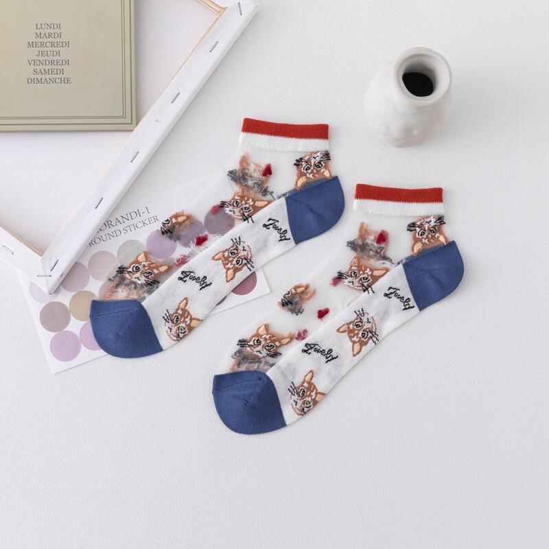 

1pair Cat Pattern Mesh Socks, Multicolor