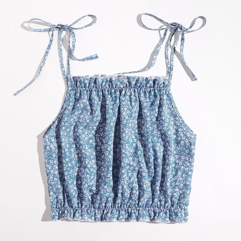 

Ditsy Floral Ruched Bust Tie Shoulder Cami, Blue and white