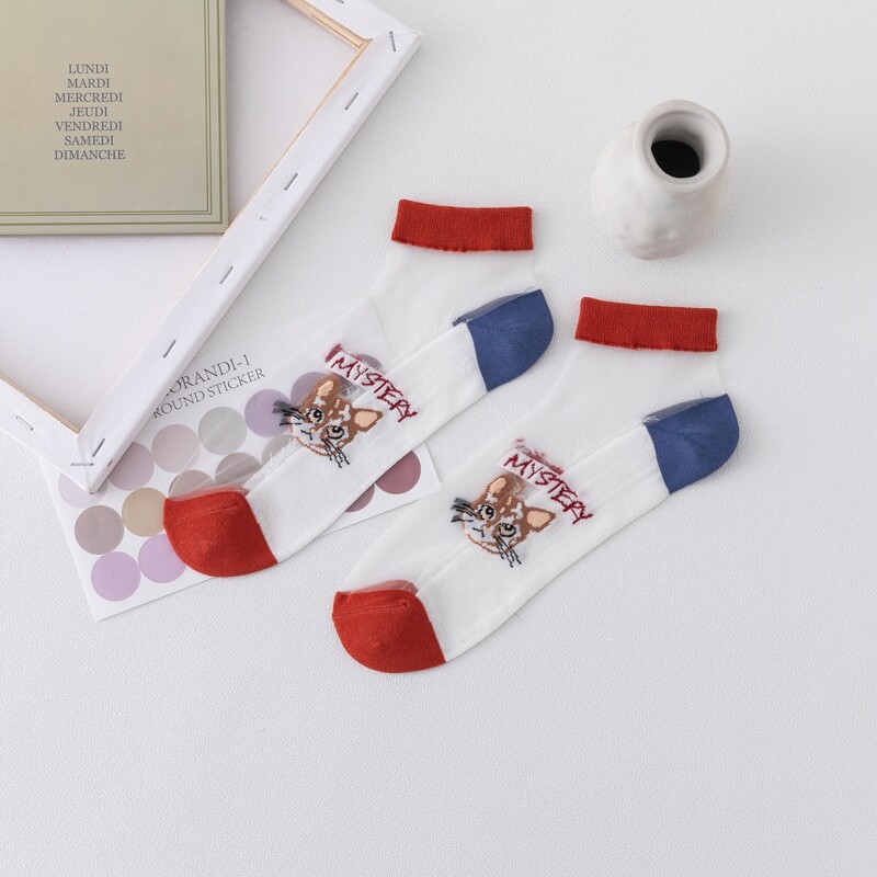 

1pair Cat Pattern Mesh Socks, Multicolor