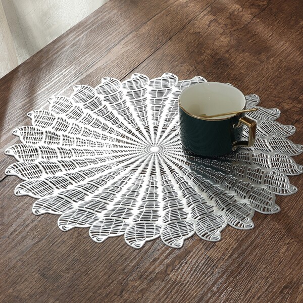 

1pc Hollow Flower Placemat, Silver