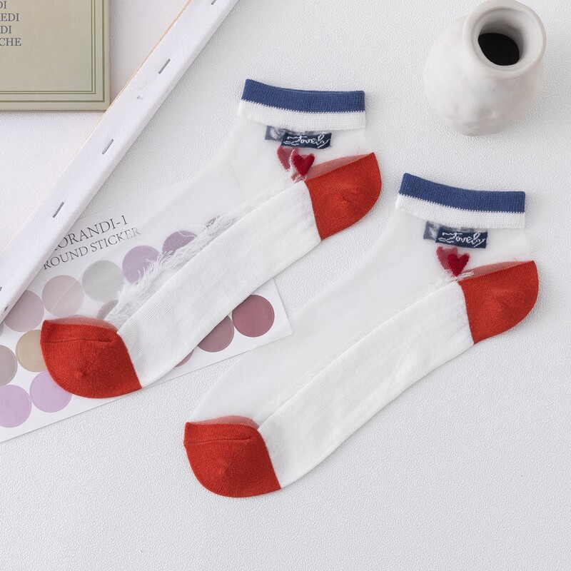 

1pair Heart Detail Mesh Socks, Multicolor
