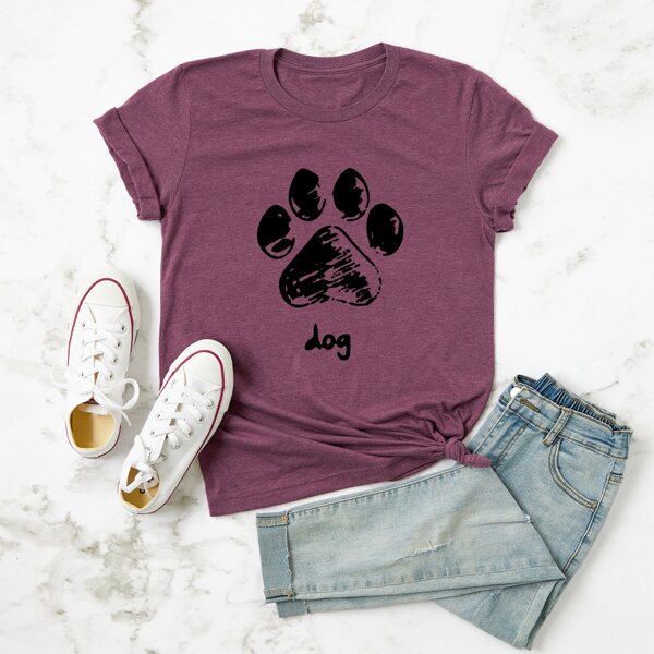 

Plus Letter And Paw Print Tee, Red violet