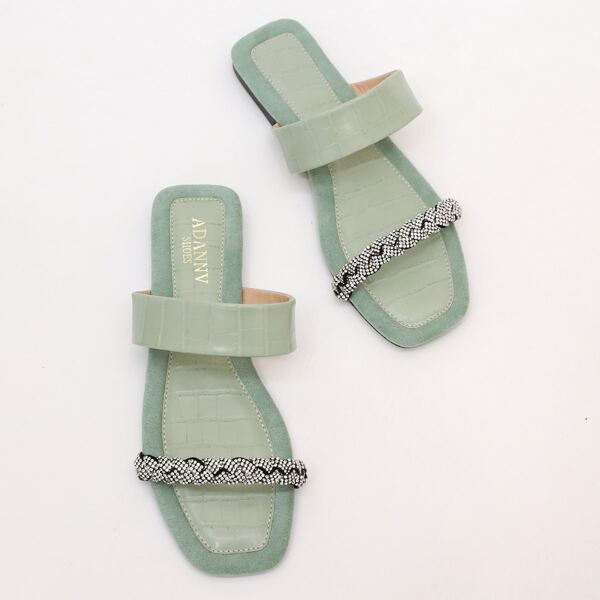 

Rhinestone Decor Slide Sandals, Mint green