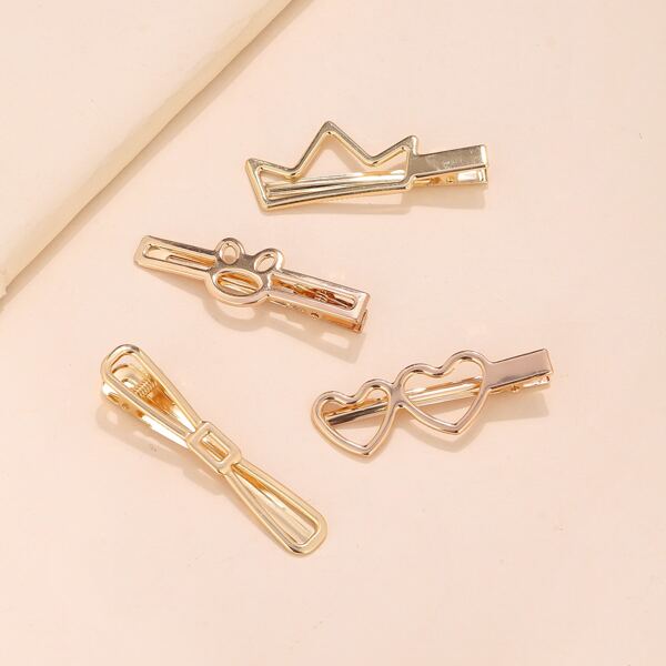 

4pcs Hollow Out Heart Decor Hair Clip, Gold