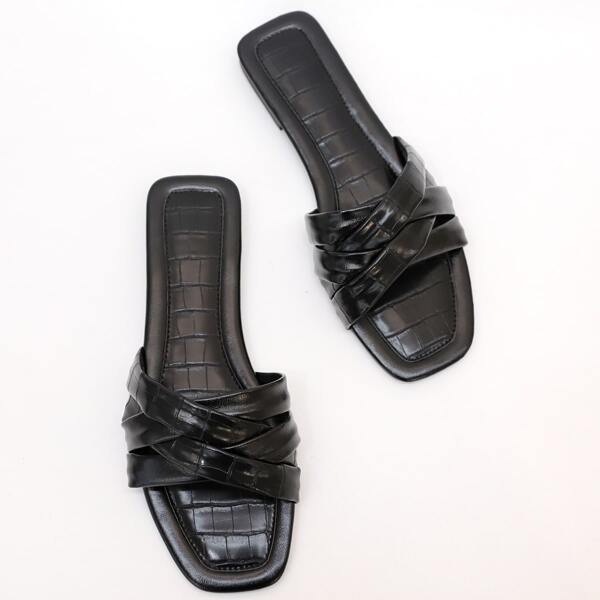 

Croc Embossed Slide Sandals, Black