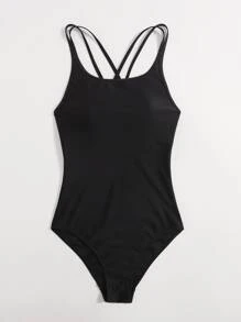 Swim Basics Summer Beach Crisscross Back One Piece Swimsuit