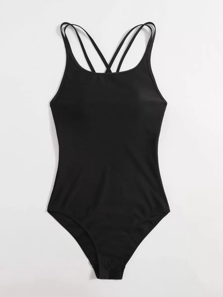 Swim Basics Summer Beach Crisscross Back One Piece Swimsuit
