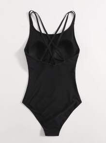 Swim Basics Summer Beach Crisscross Back One Piece Swimsuit