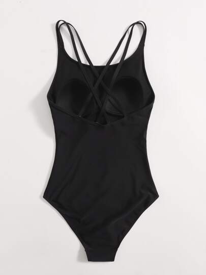 Swim Basics Summer Beach Crisscross Back One Piece Swimsuit