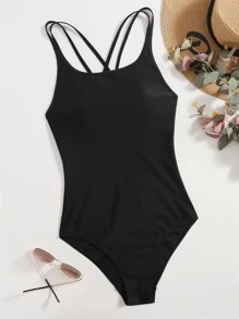 Swim Basics Summer Beach Crisscross Back One Piece Swimsuit