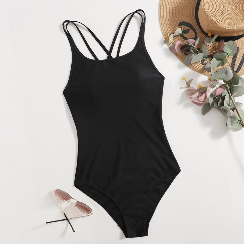 

Crisscross Back One Piece Swimsuit, Black