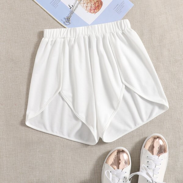 

Solid Asymmetrical Hem Shorts, White