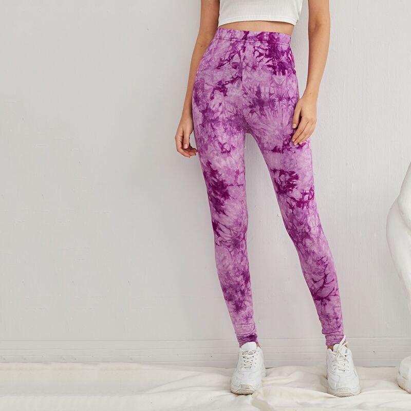 

High Waist Tie Dye Leggings, Purple