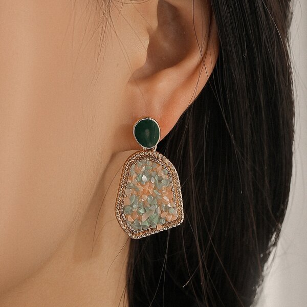 

Stone Decor Drop Earrings, Gold