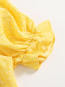 Soleia Vestido de puño fruncido con cordón delantero con estampado de planta - Amarillo - Ver 5