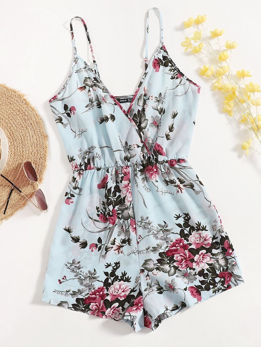 SHEIN VCAY Áo liền quần Trọn gói Hoa Boho - Màu xanh nhạt - Xem 1