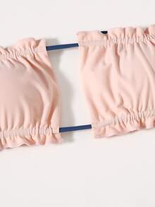 Ruched Frill Bandeau Thong Bikini Set - Baby Pink - View 3