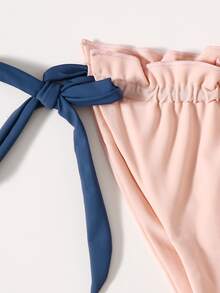 Ruched Frill Bandeau Thong Bikini Set - Baby Pink - View 5