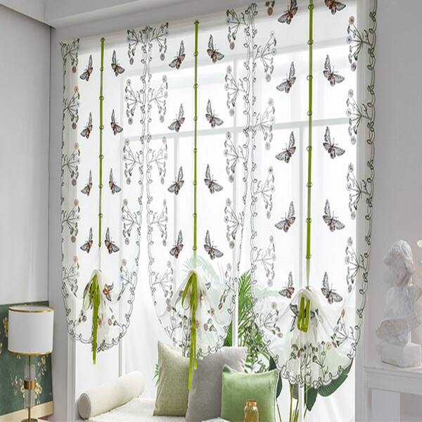 

Butterfly Embroidery Single Panel Lace Curtain, Green