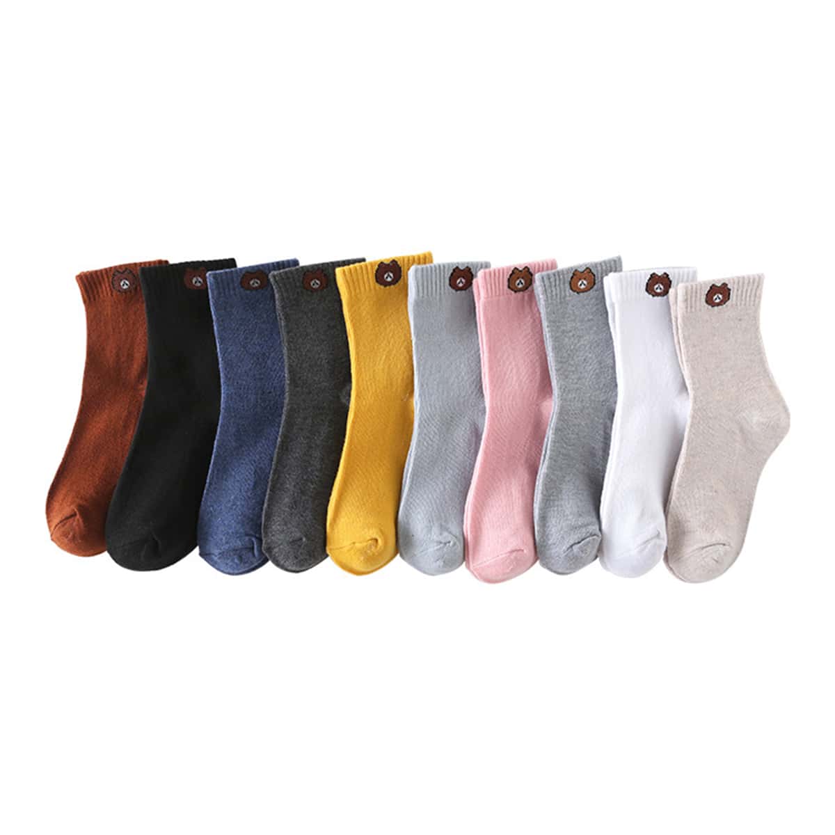 

10pairs Cartoon Bear Socks, Multicolor