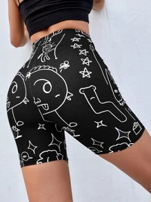SHEIN EZwear Cartoon Graphic Cycling Shorts - Black - View 1