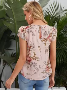 SHEIN Clasi 後鎖孔泡泡袖花卉上衣 - 彩色 - 查看 2