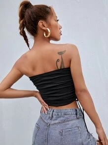 SHEIN Tops de mujeres Drapeado Liso Casual - Negro - Ver 3