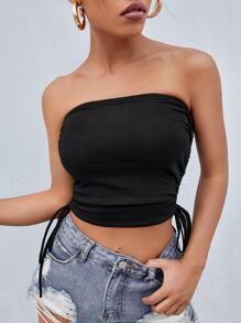 SHEIN Tops de mujeres Drapeado Liso Casual - Negro - Ver 5