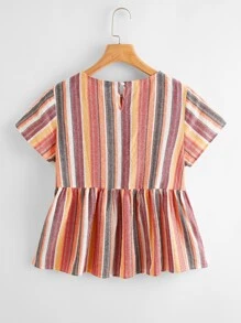SHEIN VCAY Striped Peplum Top - Multicolor - View 2