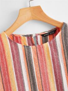 SHEIN VCAY Striped Peplum Top - Multicolor - View 3