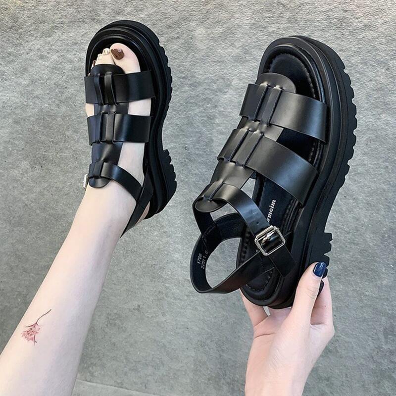 

Solid Ankle Strap Gladiator Sandals, Black