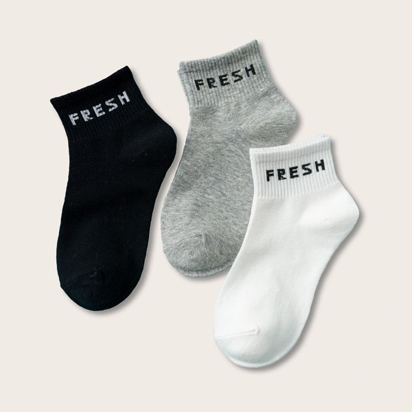

3pairs Letter Graphic Ankle Socks, Multicolor