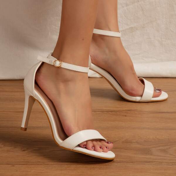 

Minimalist Stiletto Ankle Strap Sandals, White
