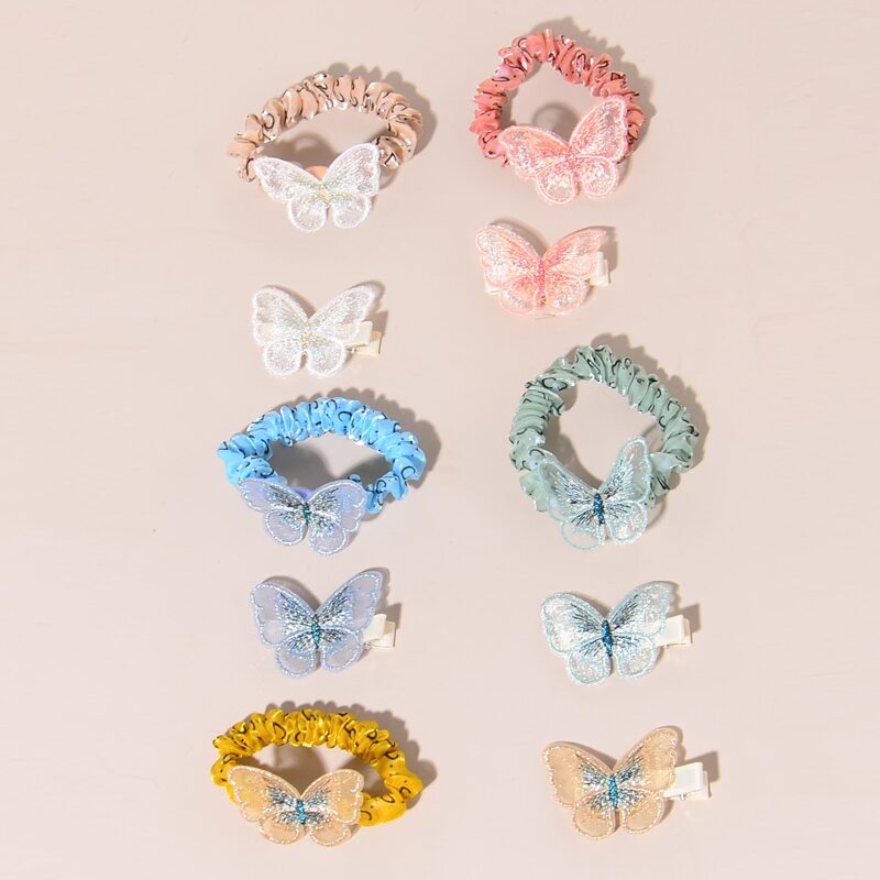 

5pcs Hair Scrunchie & 5pcs Butterfly Clip, Multicolor