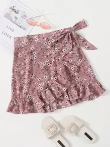 Soleia Ditsy Floral Ruffle Hem Wrap Skirt - Multicolor - View 1