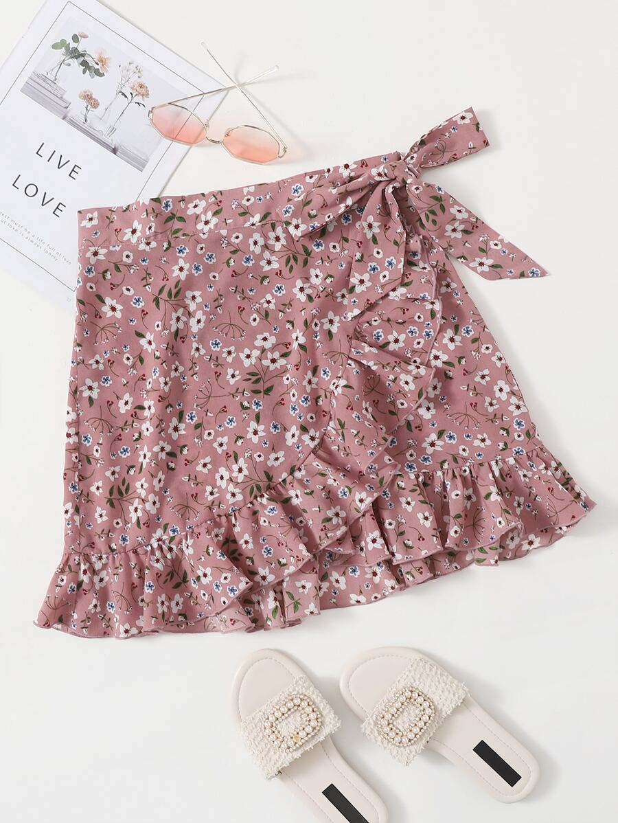 Soleia Ditsy Floral Ruffle Hem Wrap Skirt - Multicolor - View 1