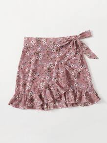 Soleia Ditsy Floral Ruffle Hem Wrap Skirt - Multicolor - View 3