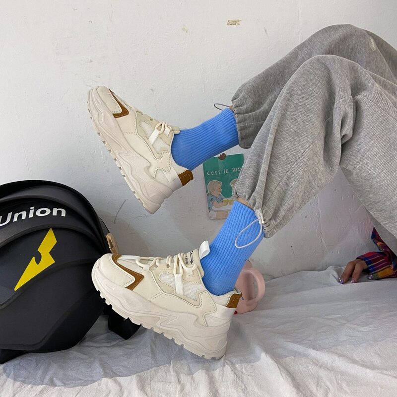 

Lace-up Front Chunky Sneakers, Beige