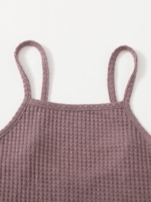 SHEIN EZwear 木耳邊華夫格針織吊帶上衣 - 紅木色 - 查看 4