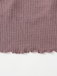 SHEIN EZwear 木耳邊華夫格針織吊帶上衣 - 紅木色 - 查看 5