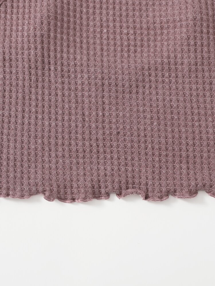 SHEIN EZwear 木耳邊華夫格針織吊帶上衣 - 紅木色 - 查看 5