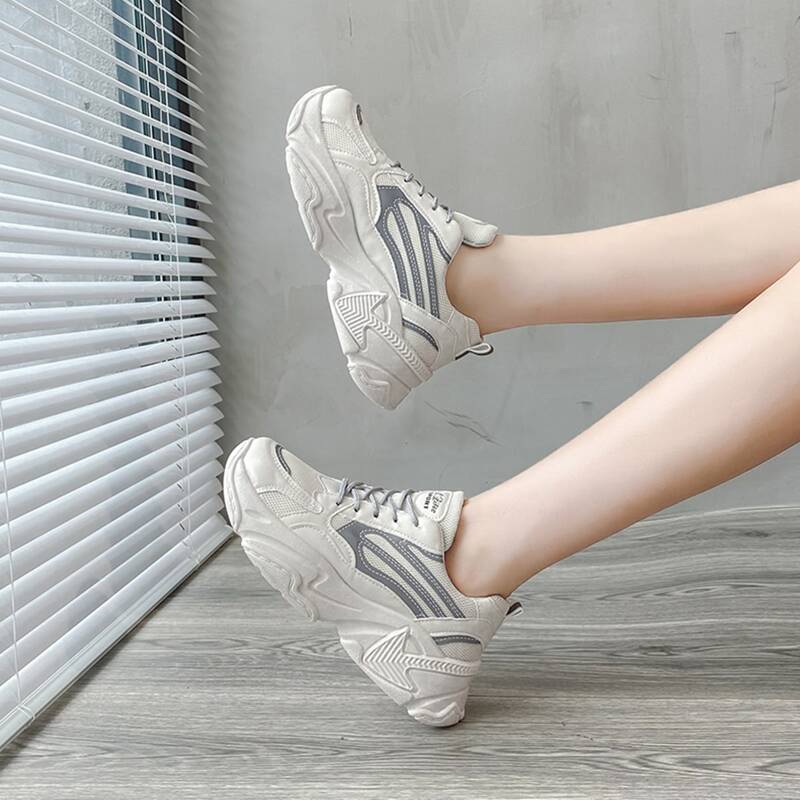 

Lace-up Mesh Chunky Sneakers, Grey