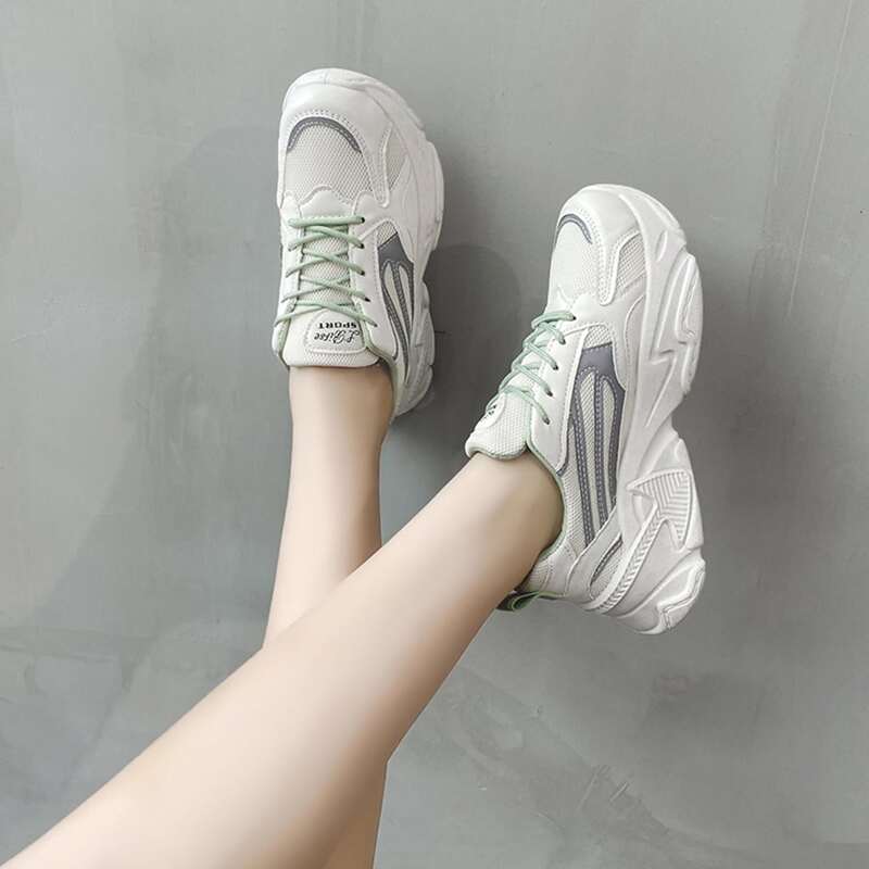 

Lace-up Mesh Chunky Sneakers, Green
