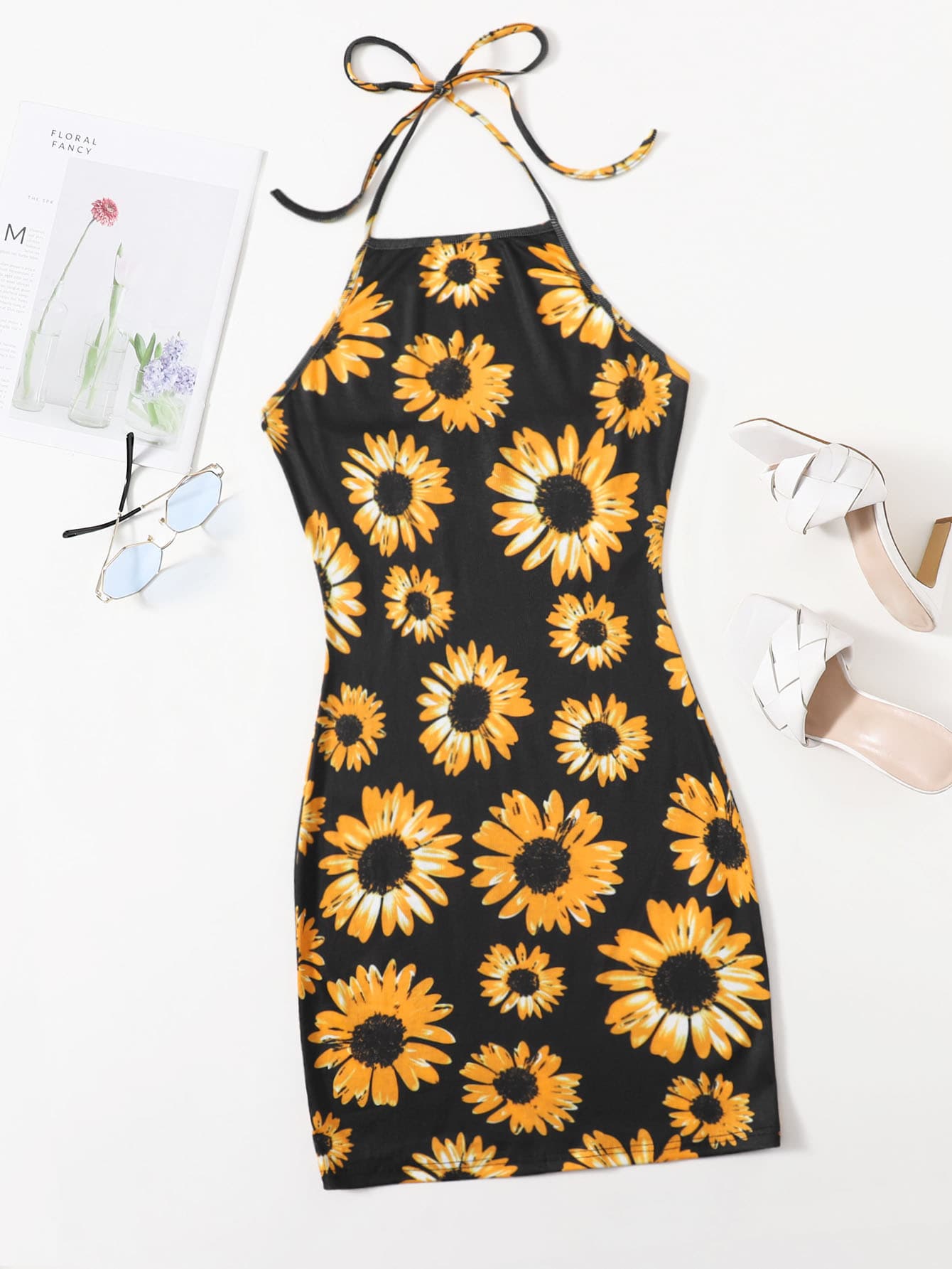 bodycon sunflower dress