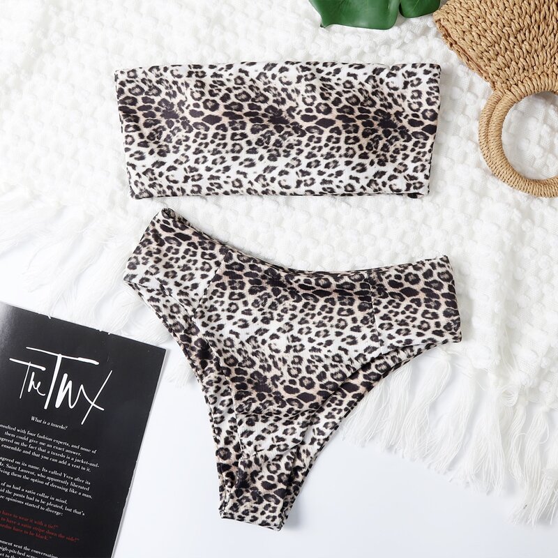 

Leopard Bandeau Bikini Swimsuit, Multicolor